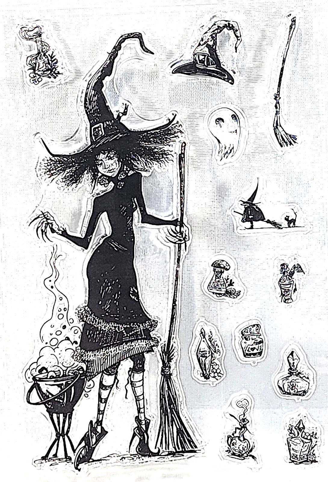 Halloween Clear Stamps Young Witch Potion Cauldron Broomstick Card Making 4×6