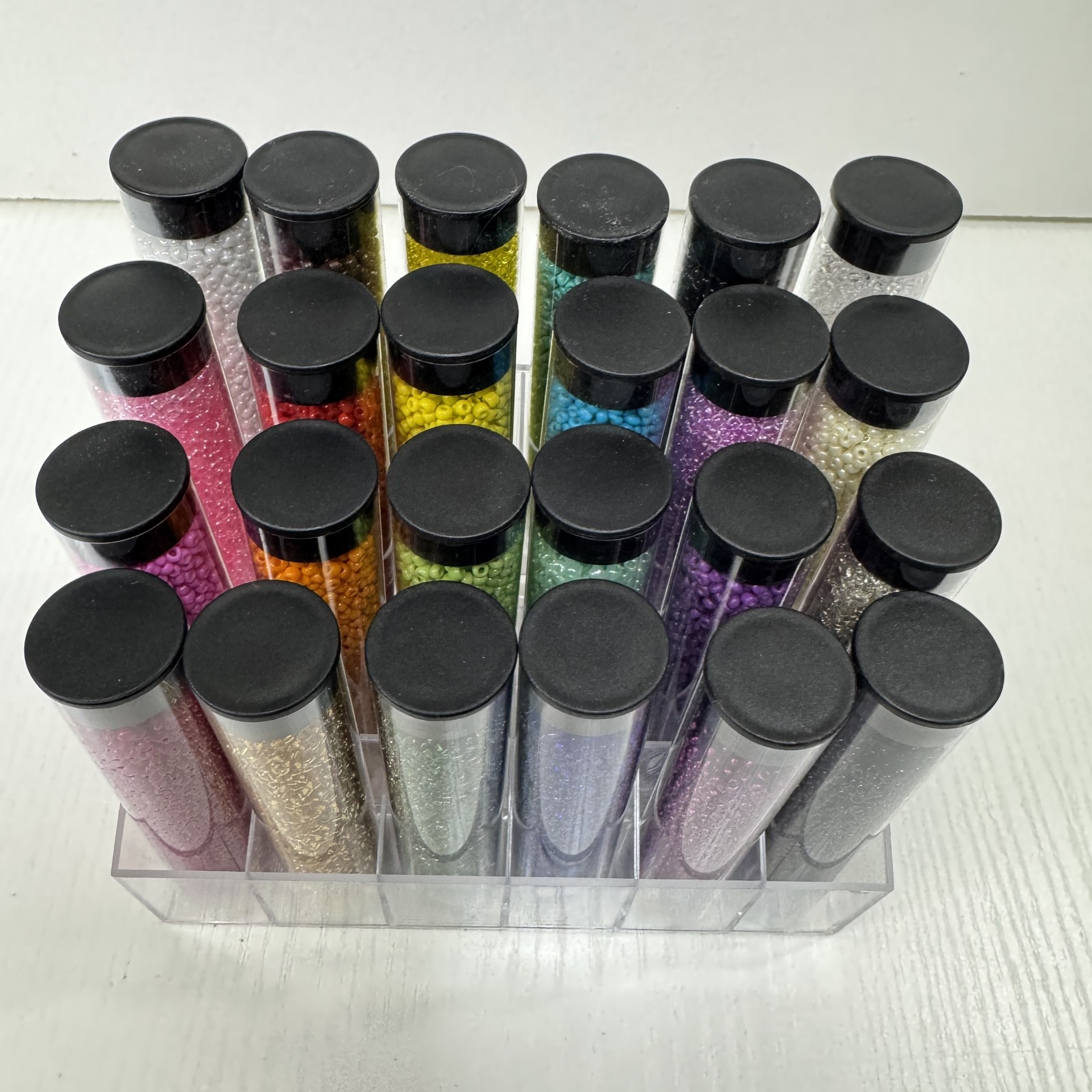 Bead Landing Multicolor Glass Seed Beads Set 24 Tubes & Stand 840g , 2-2.4mm NEW