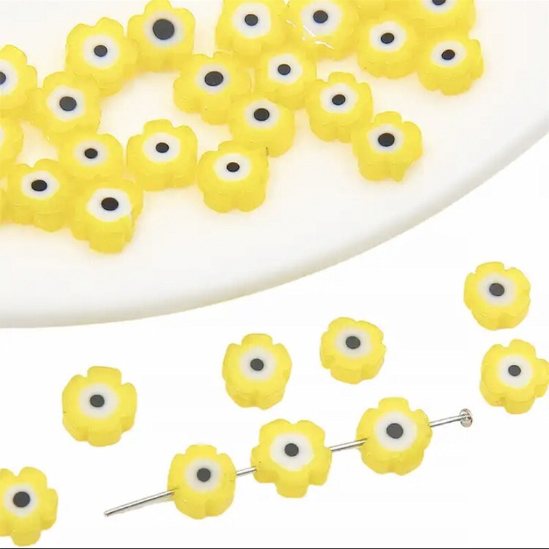 30~90Pcs Millefiori Lampwork Glass White Daisy Flower Beads DIY Jewelry Making