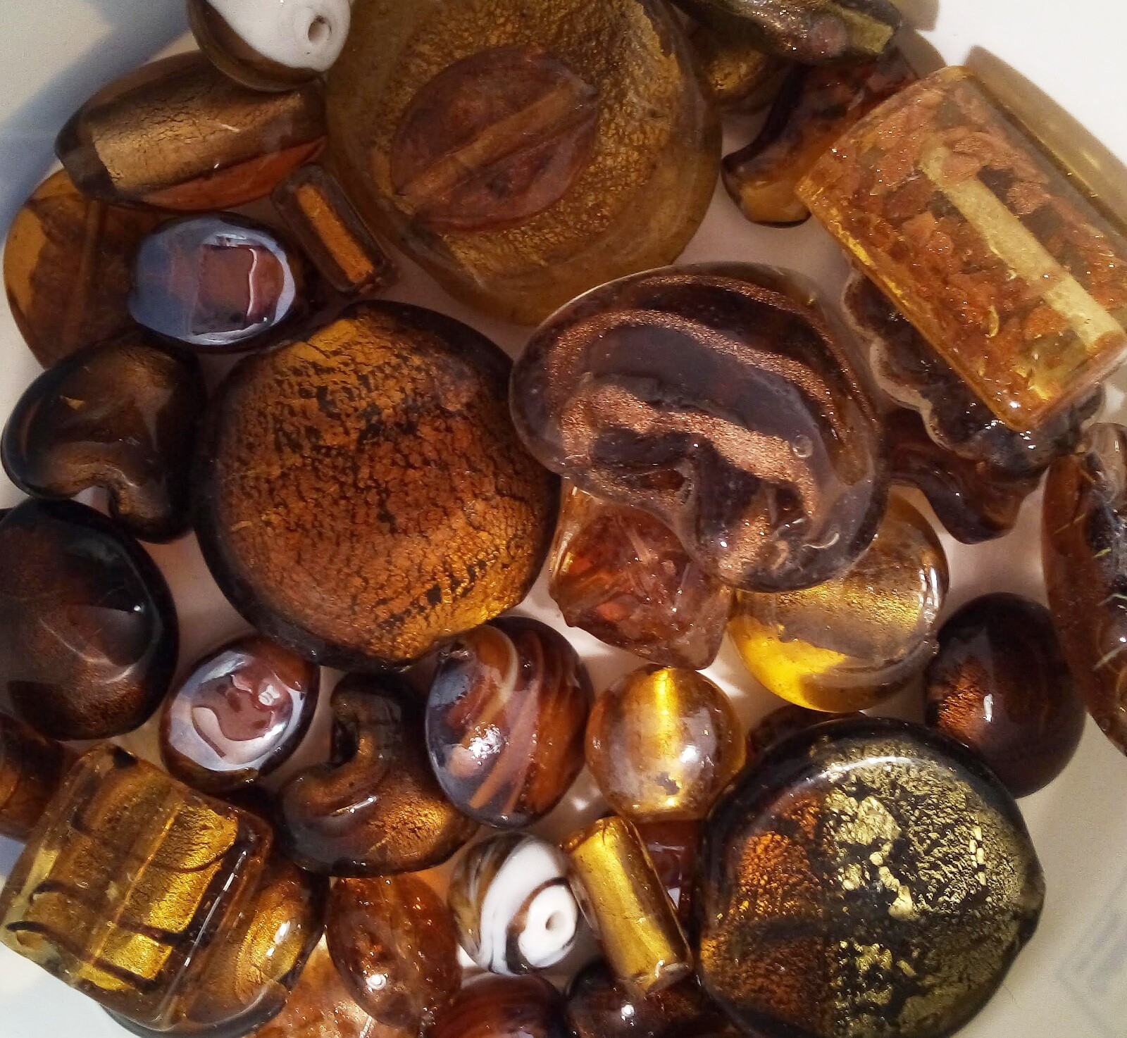 Lampwork Beads, 1/2 LB Bulk, Amber, Topaz, Gold, Handmade Glass