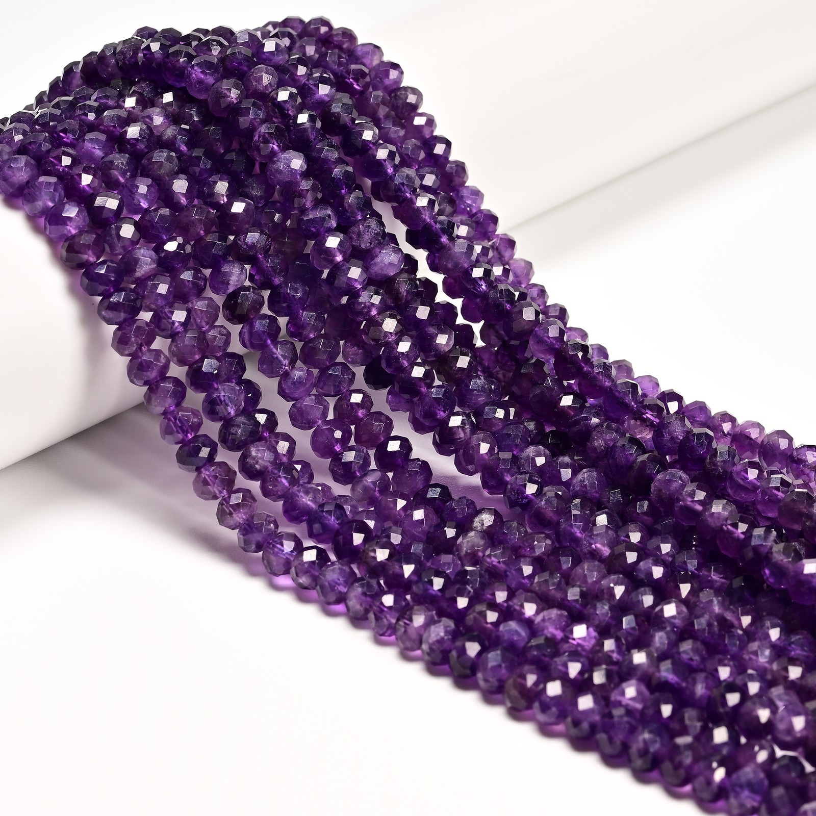 Natural Amethyst Faceted Rondelle Beads Size 4x6mm 6x8mm 14.5” Strand