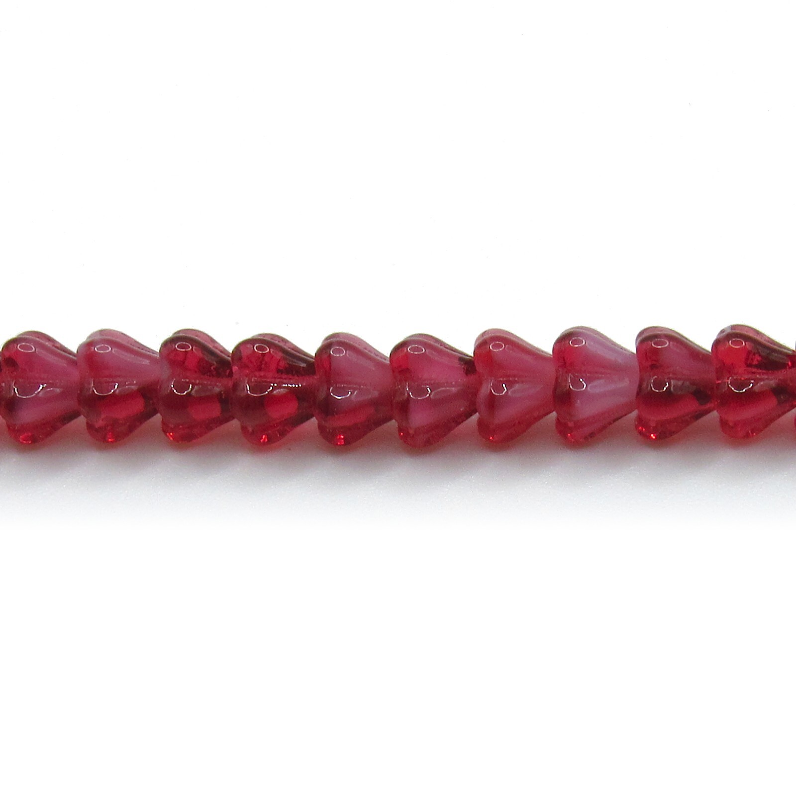 Pearl Fuchsia Swirl Baby Bell Flowers – 50 4×6 mm Czech Glass Pressed Beads