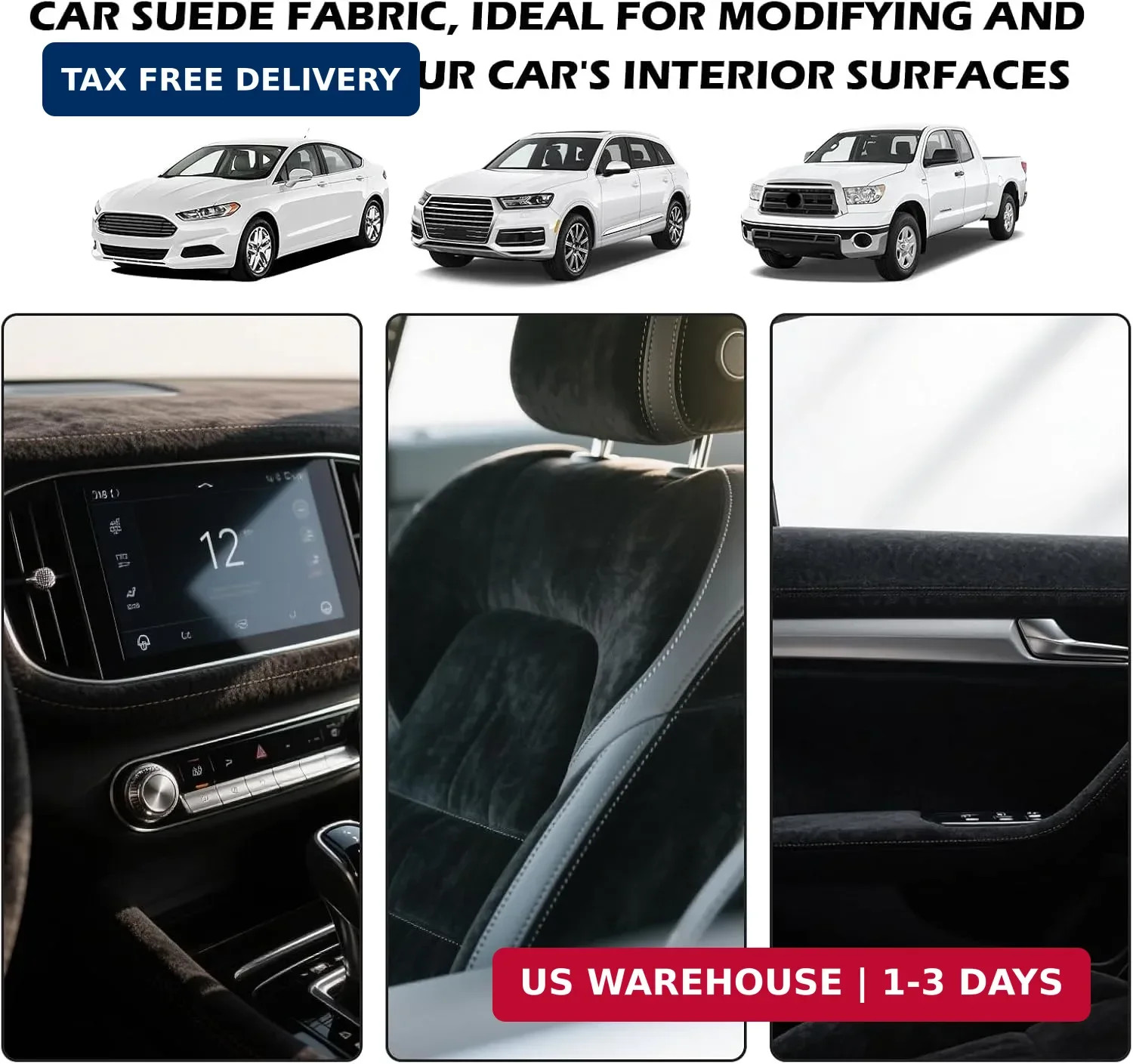 59.06″x15.75″ Black Suede Headliner,Cuttable & Self-Adhesive Suede Fabric Interi