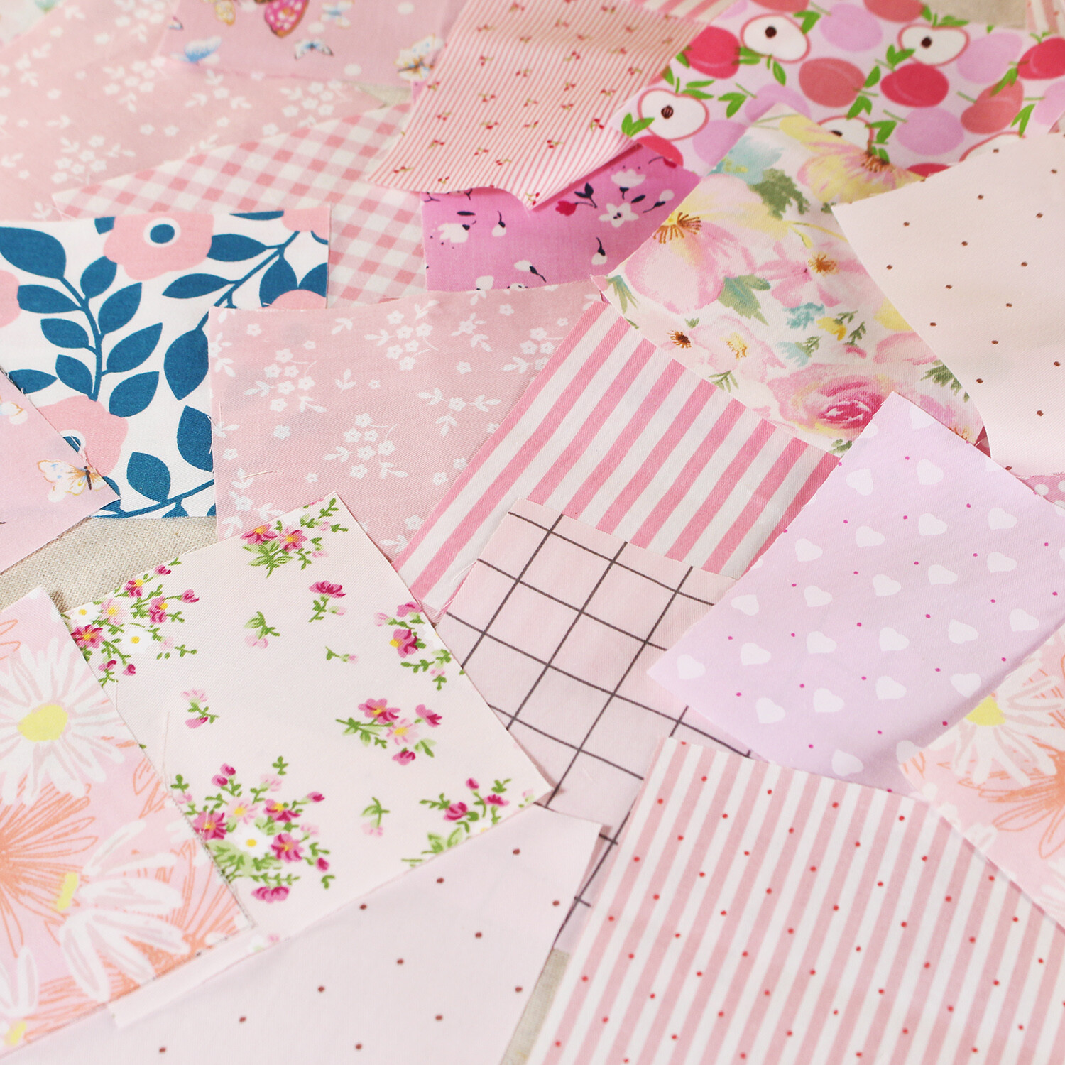 100 Sewing Pink Cotton Floral Quilting Fabric Squares Scraps Bundle Craft Diy