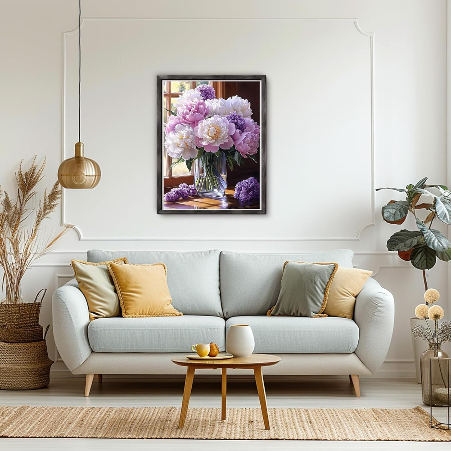 Flowers Paint by Numbers Kits for Adults Beginners with Wooden Frame, Easy Canva