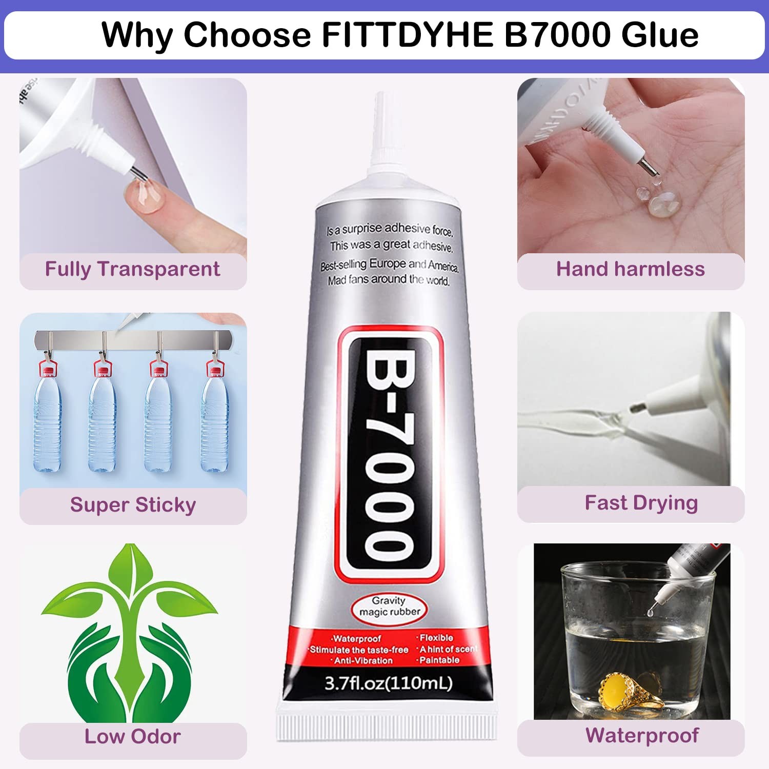 B7000 Adhesive Rhinestones Glue for Crafts, 2PCS 110ml / 2 PCS(Total 220ml)