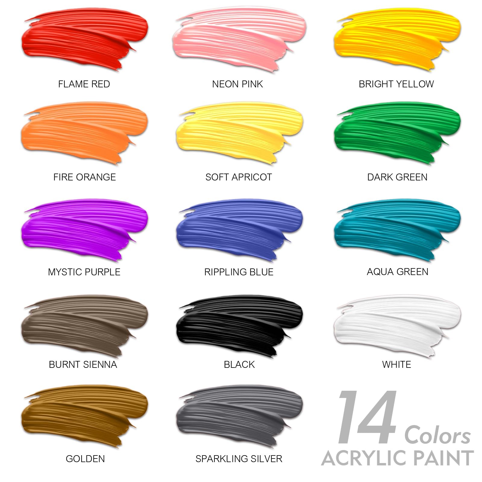 unuaST Acrylic Paint Sets for Adults, 14 Colors 10 Fl Oz (Pack of 14), Clear