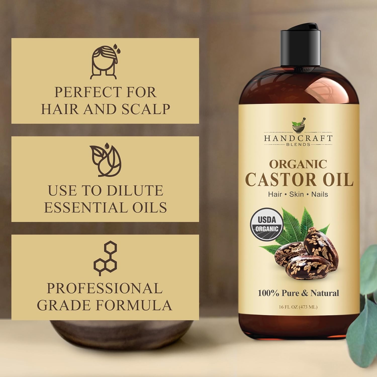 Handcraft Blends Organic Castor Oil 16 Fl Oz | 100% Pure and Natural | Premium G