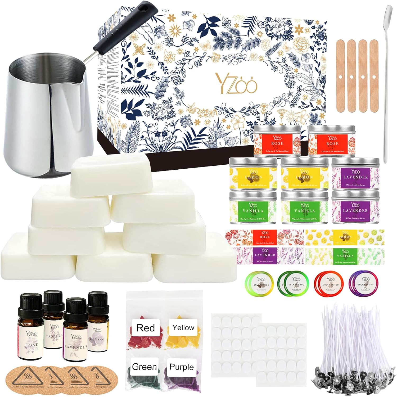 Complete Candle Making Kit 8 Tins Soy Wax Melting Pot Scents Dyes Wicks DIY Set