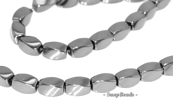 NOIR BLACK HEMATITE GEMSTONE BLACK TWISTED BARREL DRUM 8X5MM LOOSE BEADS 7.5inch