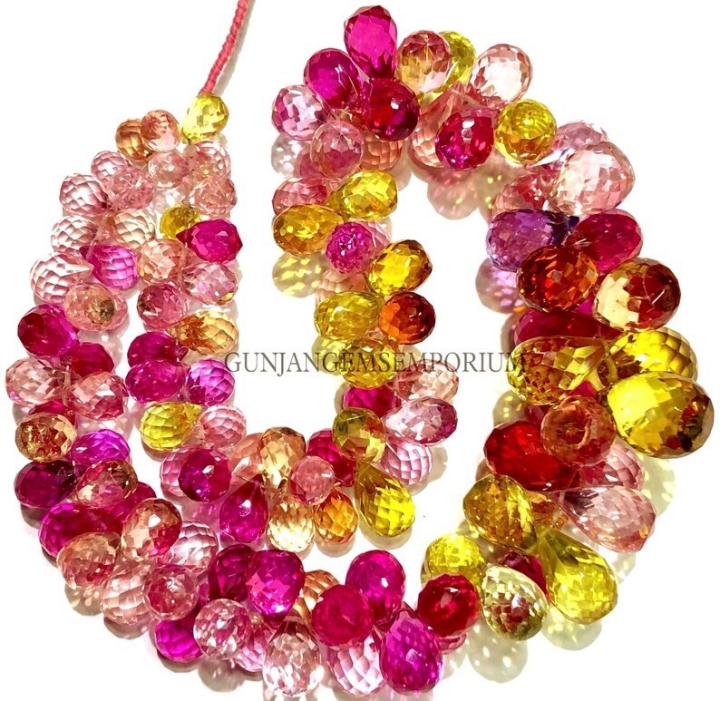 PADPARADSCHA Sapphire AAA+ Pink Sapphire BrioletteFaceted Teardrop Beads
