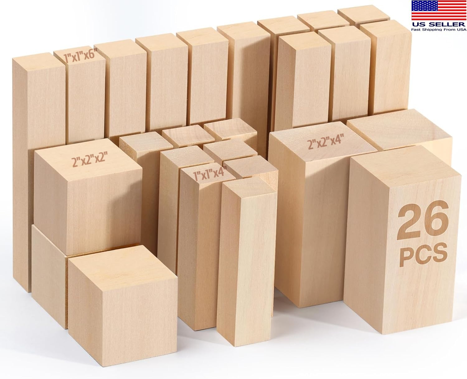 26Pcs Basswood Carving Blocks Kit – 4 Sizes Soft Wood for Whittling