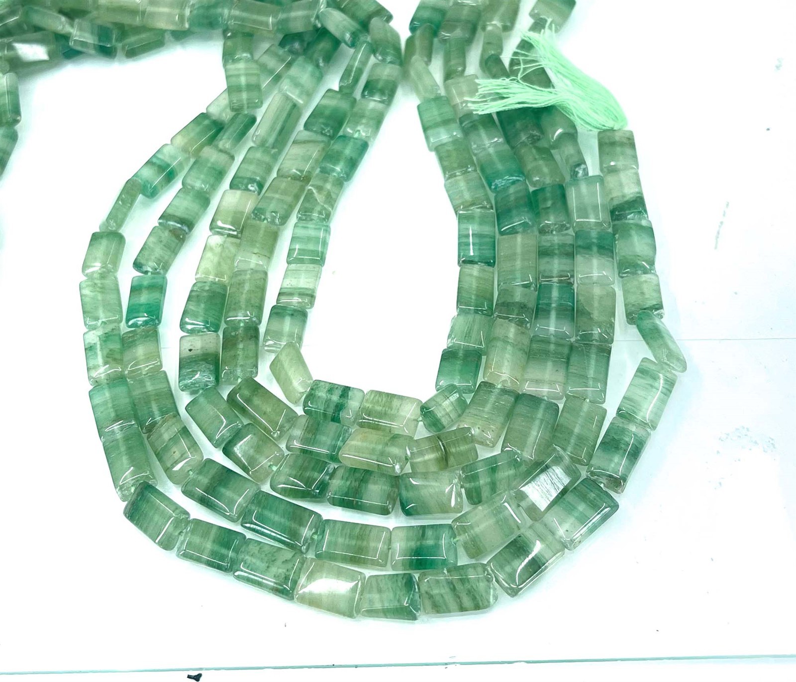 10x7mm Natural Green Flourite Rectangle Gemstone Beads Full Strand 15″