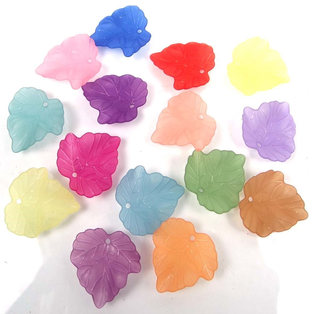50 Mixed Colorful Translucent Acrylic Frosted Maple Leaf Pendant Charm 24mm
