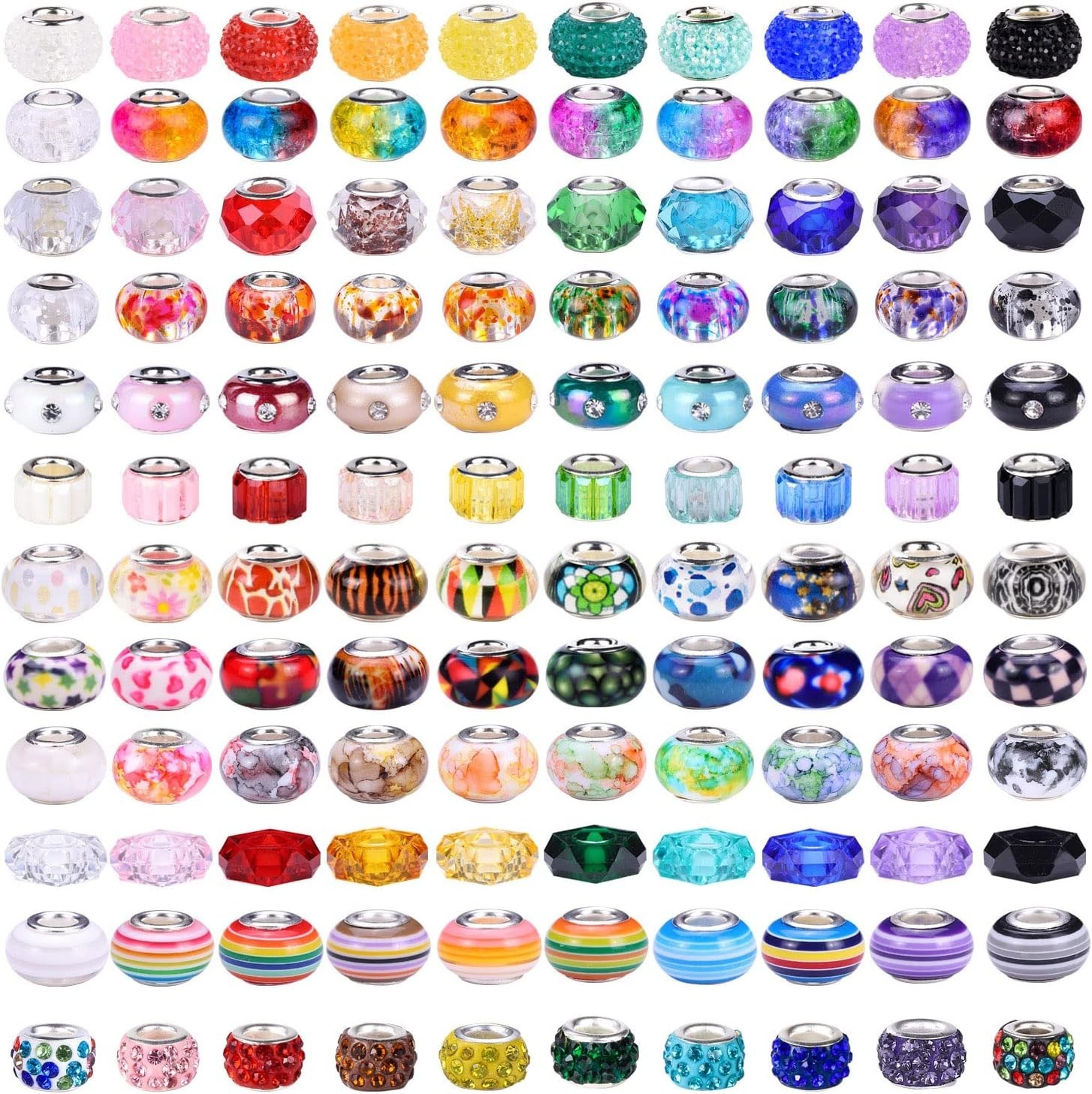240 Pieces Assorted European Craft Beads Large Hole Lampwork Spacer Beads Col…