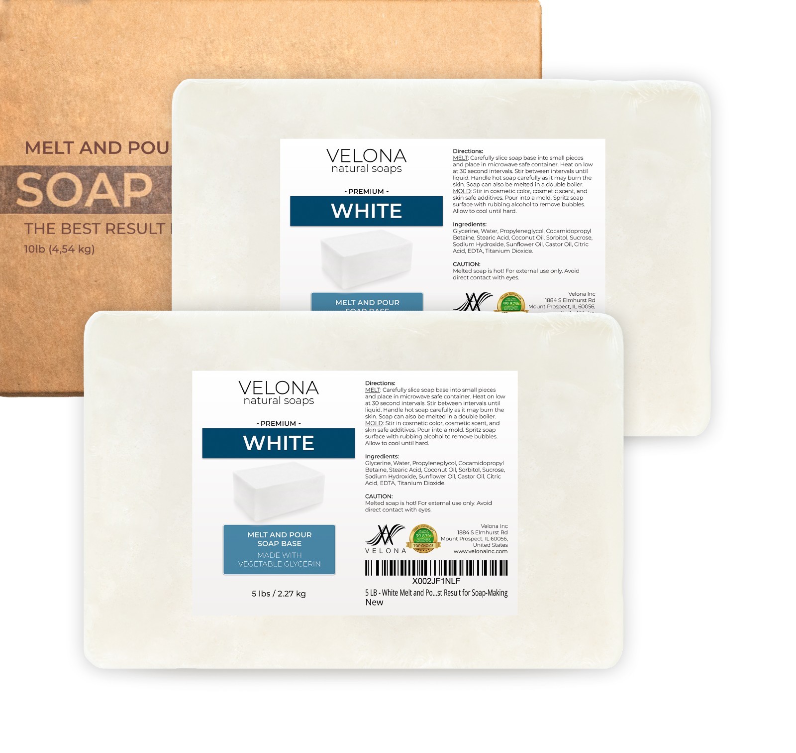 2, 5, 10, 25 LB – White Melt and Pour Soap Base by Velona | SLS/SLES Free
