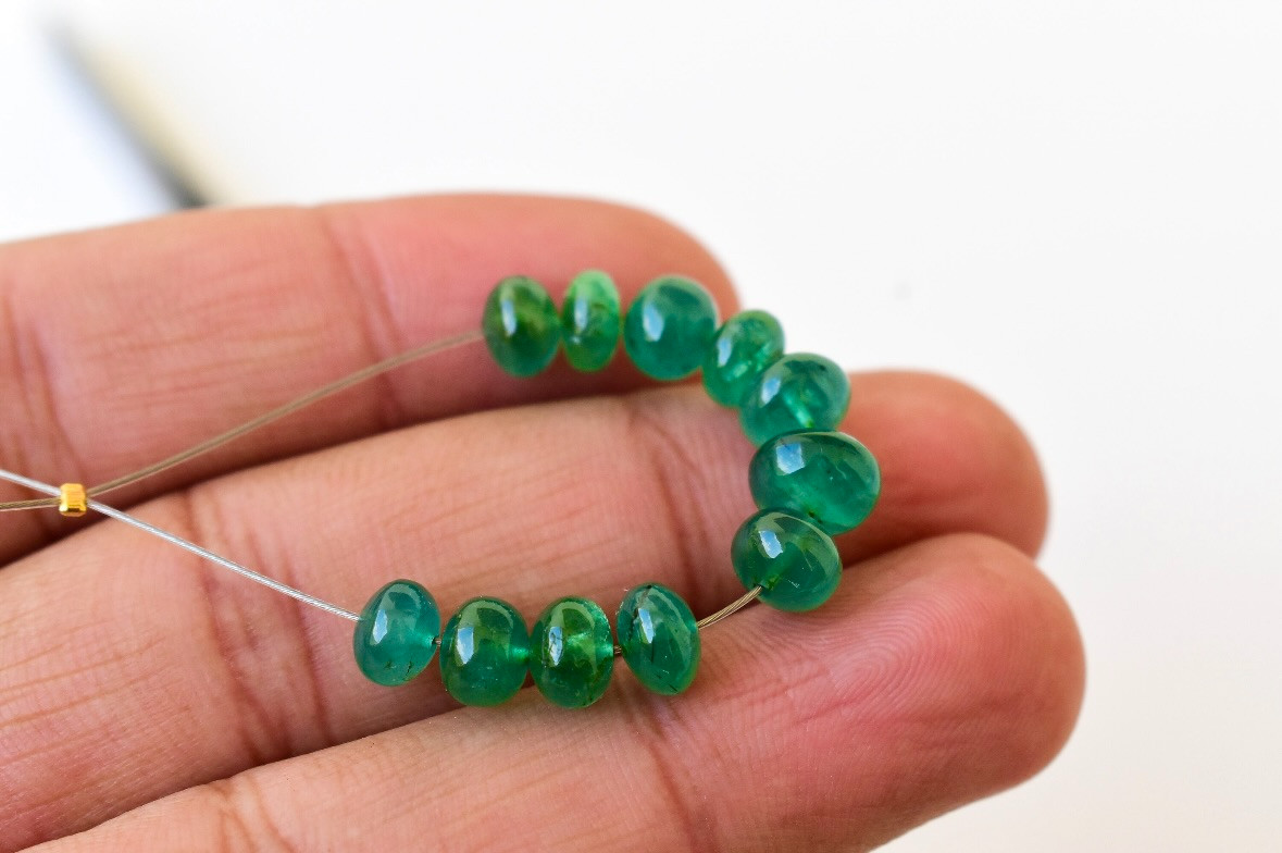 AAA 11 Pcs Natural Premium Fine Zambian Emerald Beads Rondelle Round Beads 6-8mm