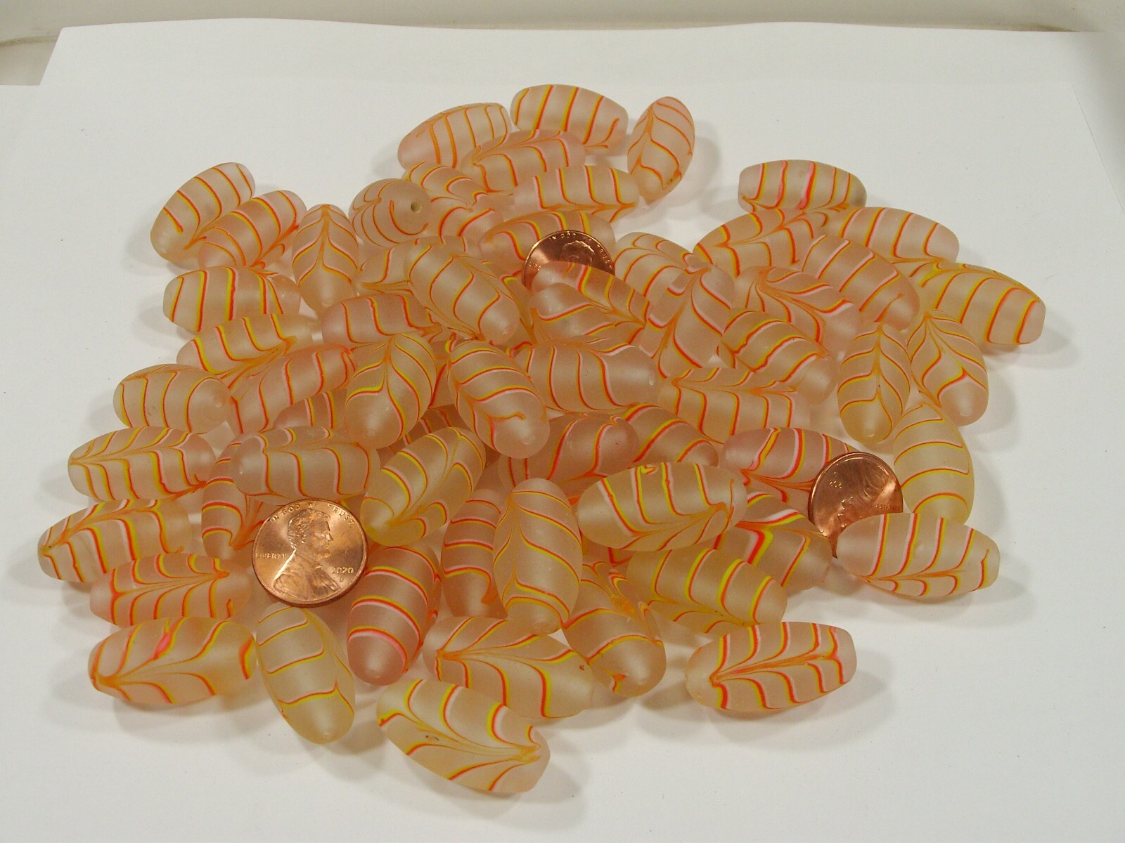 2 Pounds Light Peach Feather (14mm x 27mm) India Handmade Glass Beads (GP-20) ⭐