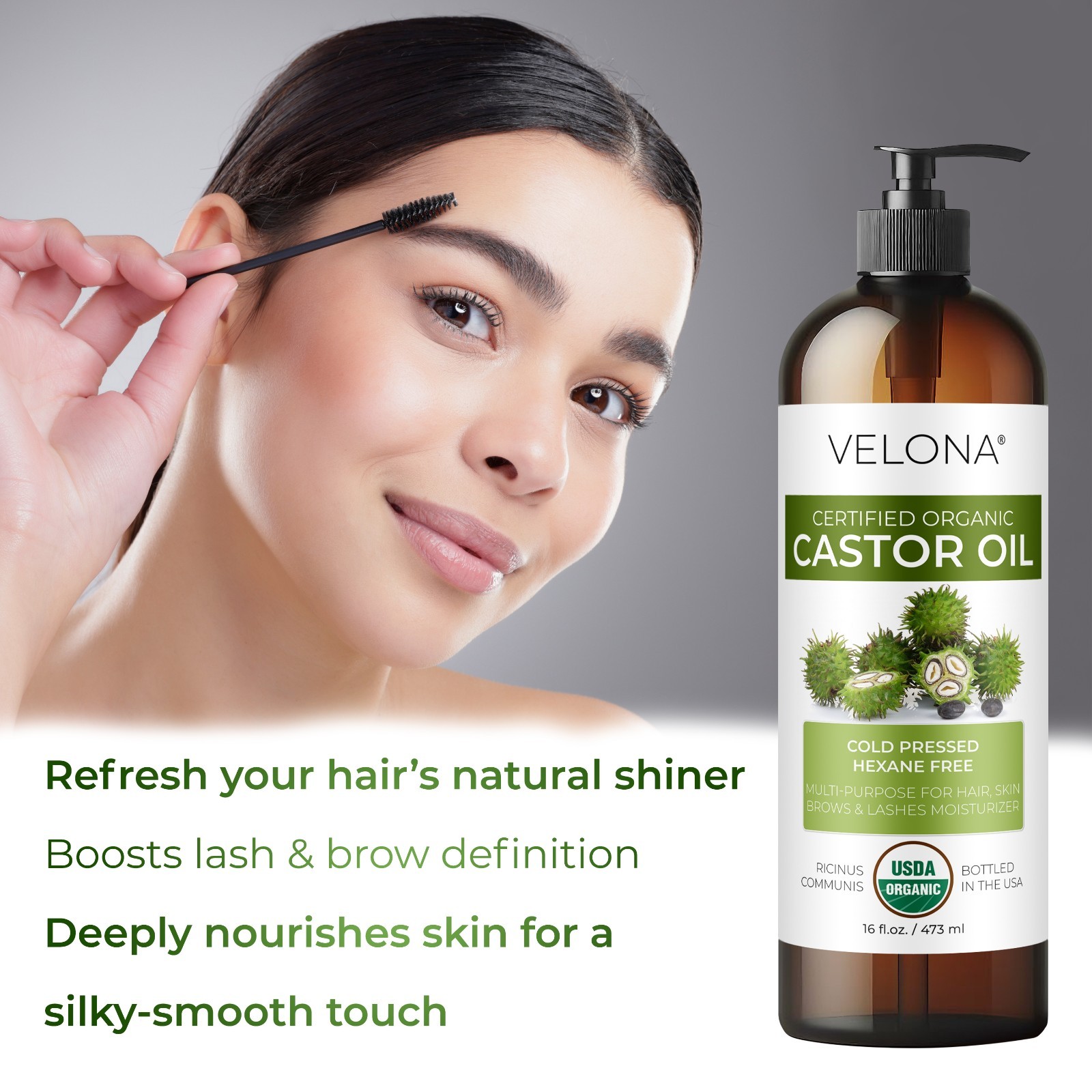 Velona USDA Certified Organic Castor Oil 2oz-7lb Eyelashes Eyebrows Cold Pressed