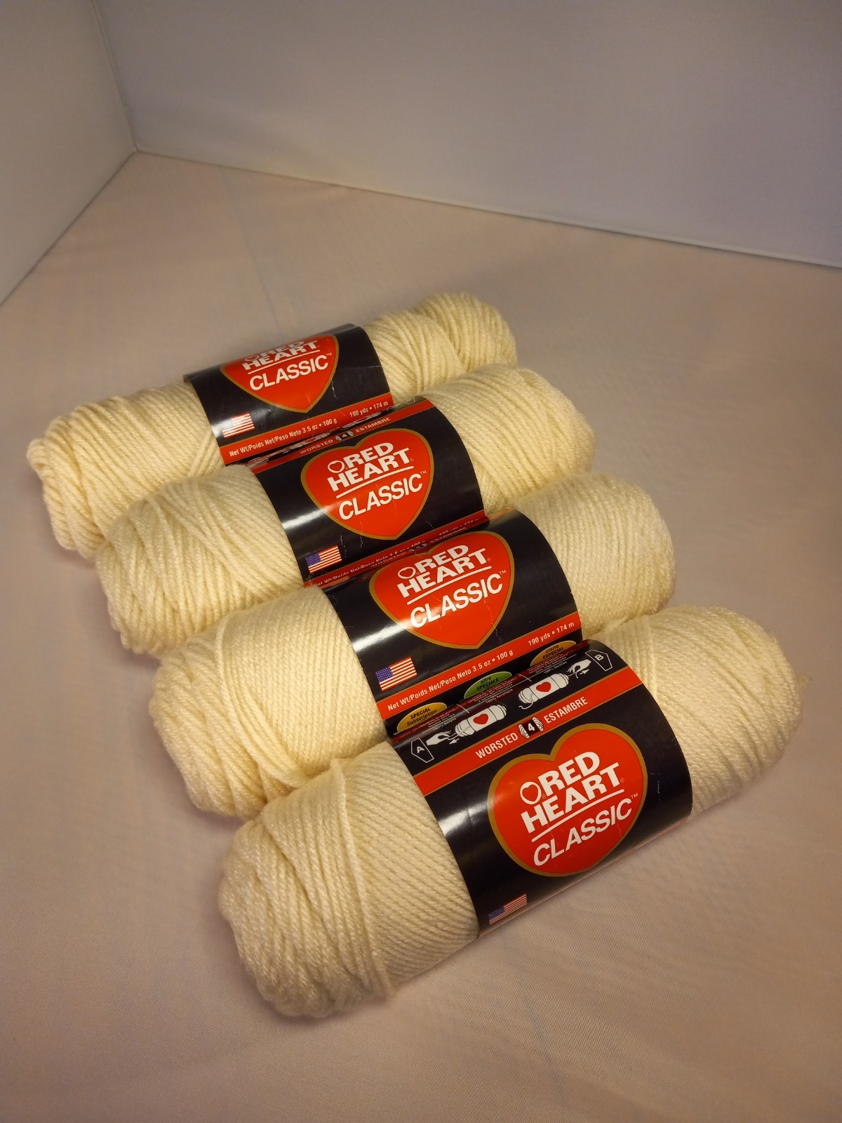 Red Heart Classic Yarn 3 New Old Stock Skeins, 1 Partial, Same Dye Lot