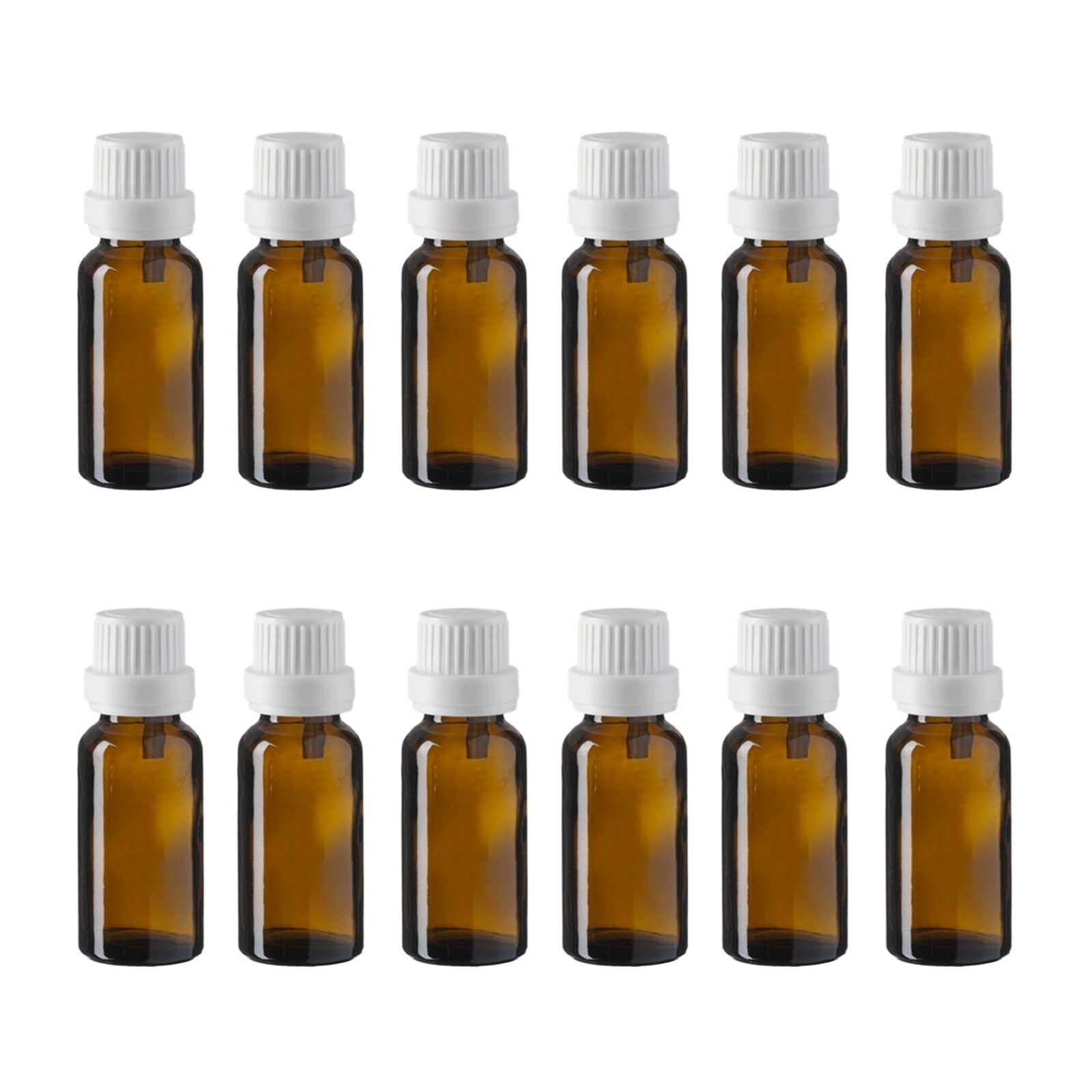 Amber Glass Bottle for Essential Oil 20 ml w/ Plastic Droppers & Cap (Set of 18)