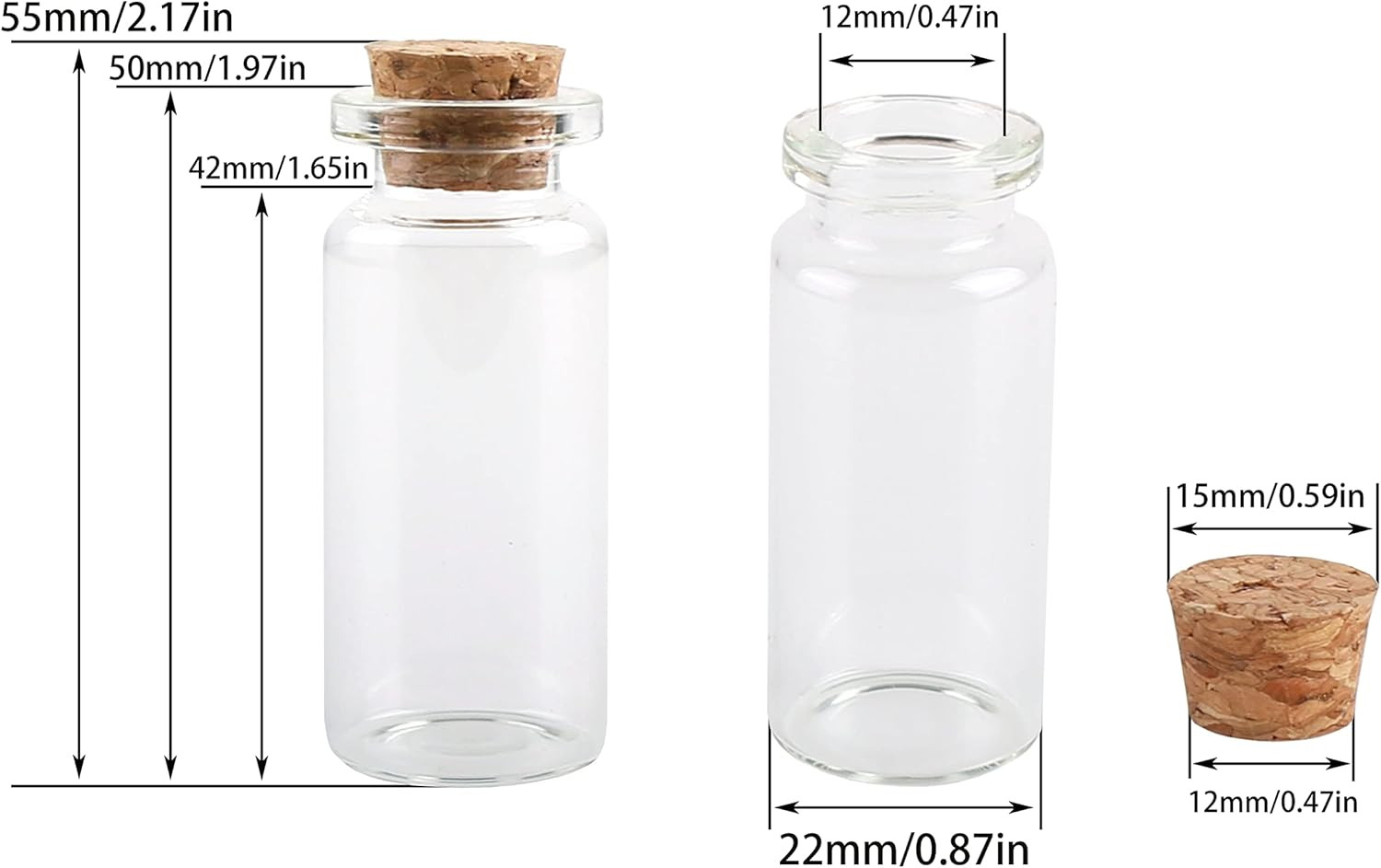 10Ml Small Glass Bottles with Cork Stoppers,Pack of 100 Vials Tiny Jars for DIY