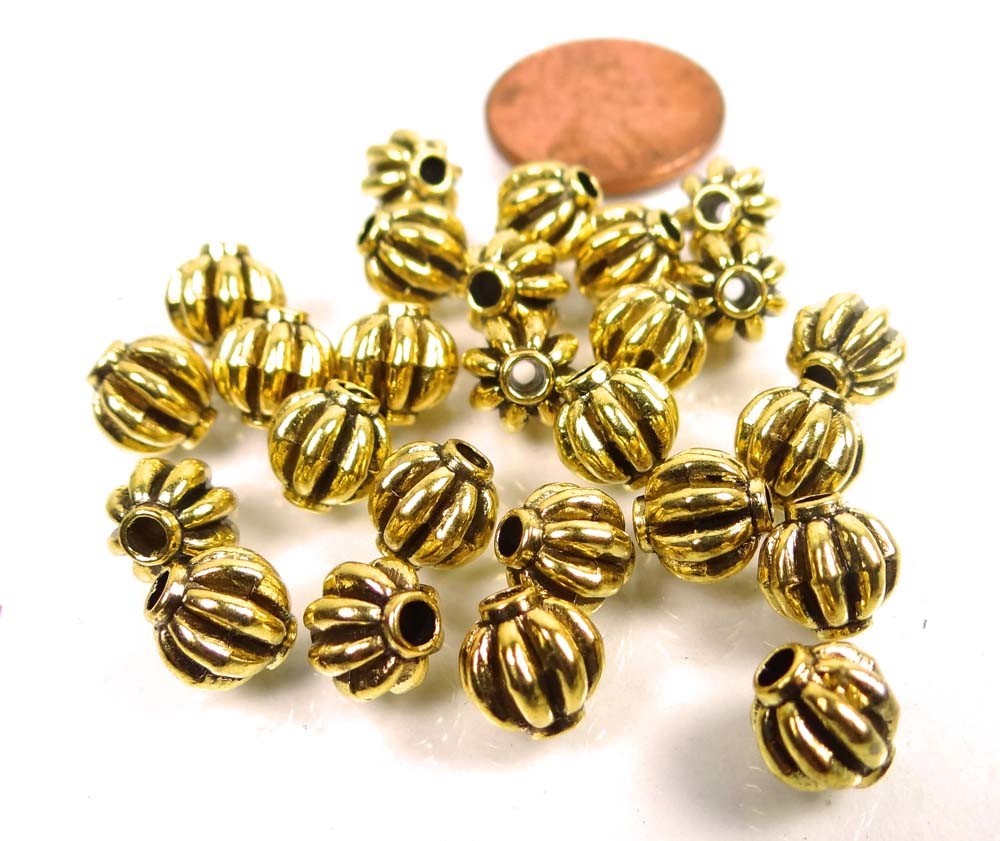 20 Antique Gold Pewter Lantern Melon Spacer 7mm Buddhist Beads