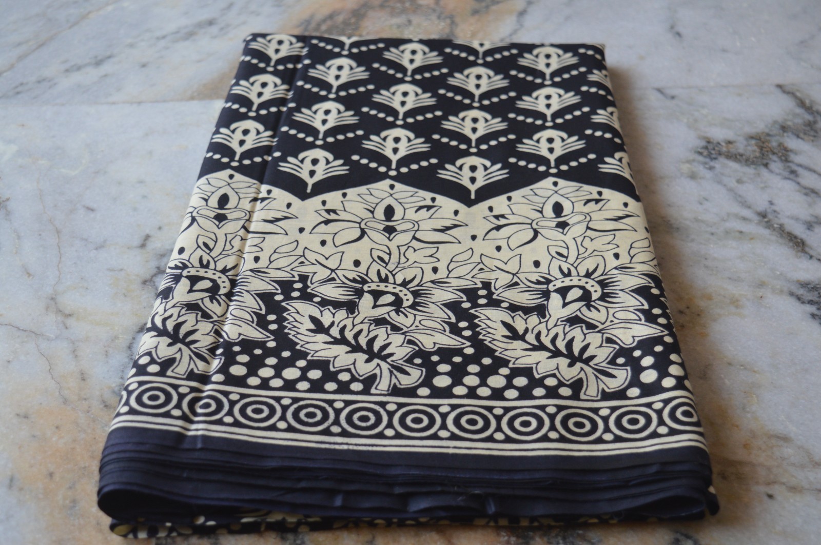 Black & Beige Hand Print Fabric 100% Cotton 15 Yard NO DUTY CHARGES 100%✅ZK-369