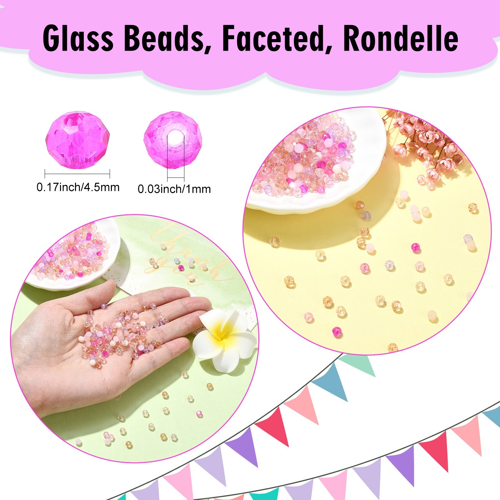 500x Mixed Glass Faceted Pink Clear Spacer Beads for DIY Jewelry Bracelet Making
