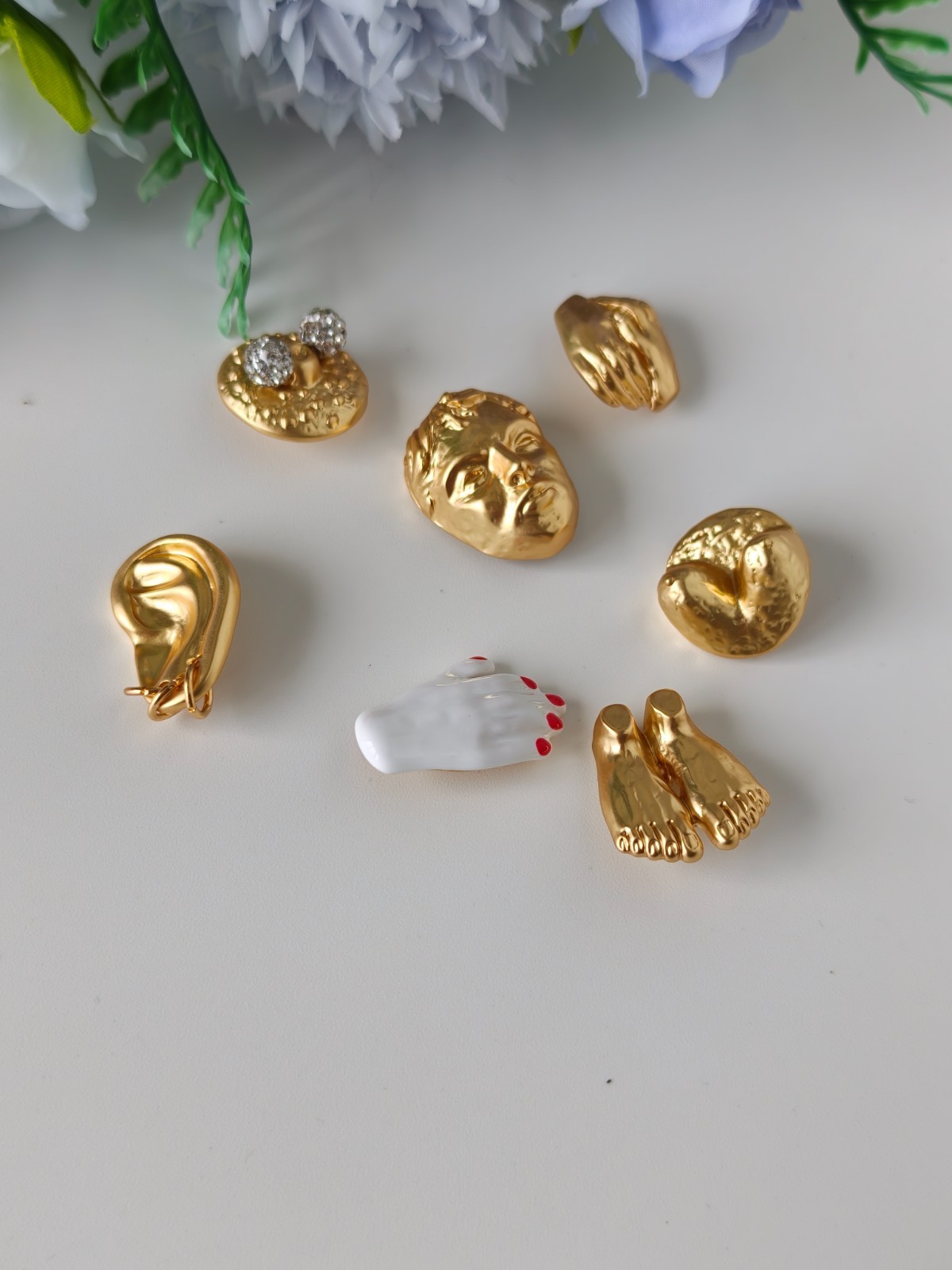 Schiaparelli Surrealist Human Body Brass Buttons Set Vintage Sculpt Sewing Coat
