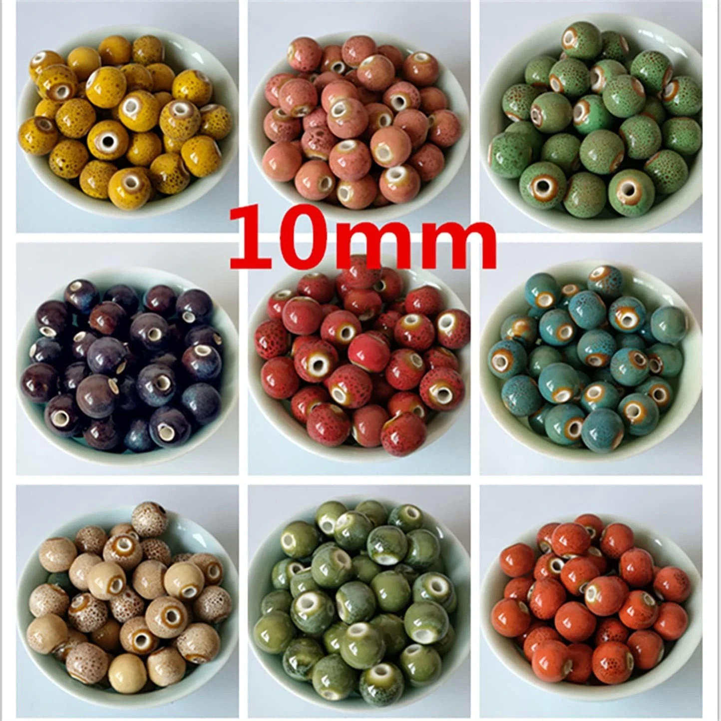 100Pcs Ceramic Beads – 10mm Porcelain Print, Colorful Round Crafts Beads Bulk, H
