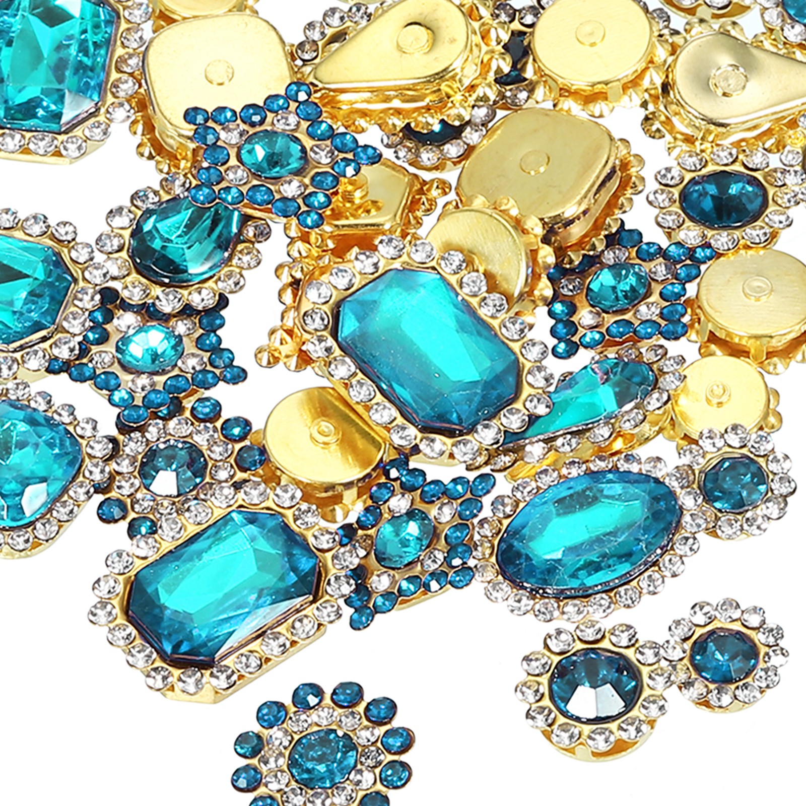 50Pcs Sew on Rhinestones Crystal Glass Gems Metal Base Claw Rhinestones Blue