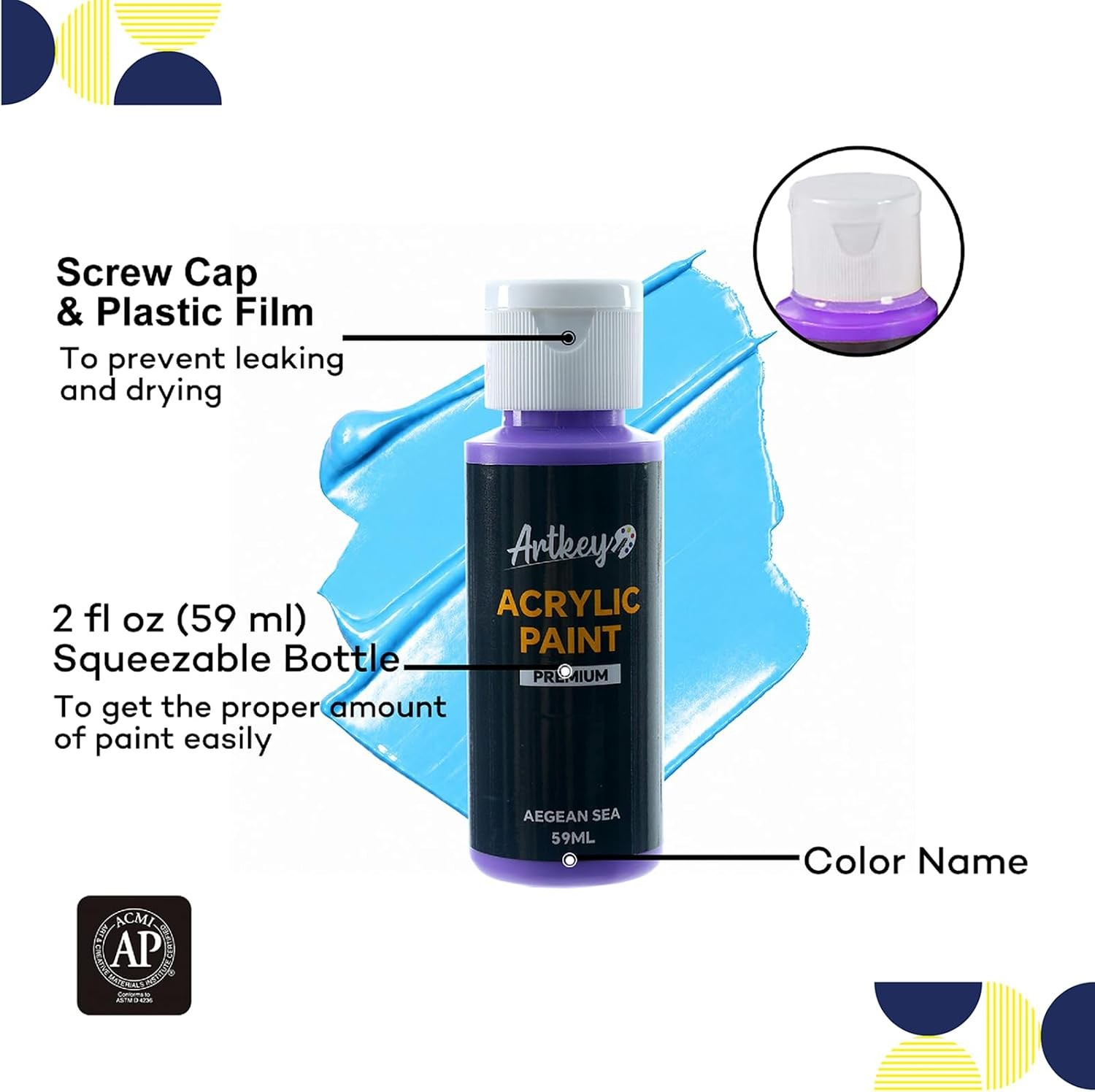Artkey Acrylic Paint Set, 24 Colors 2 oz/59 ml Acrylic Paint Kit for Professiona