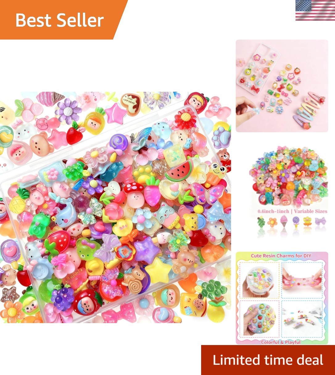 120PCS Mixed Colors Slime Charms Cute Flatback Random Resin Charms Bulk, Slim…