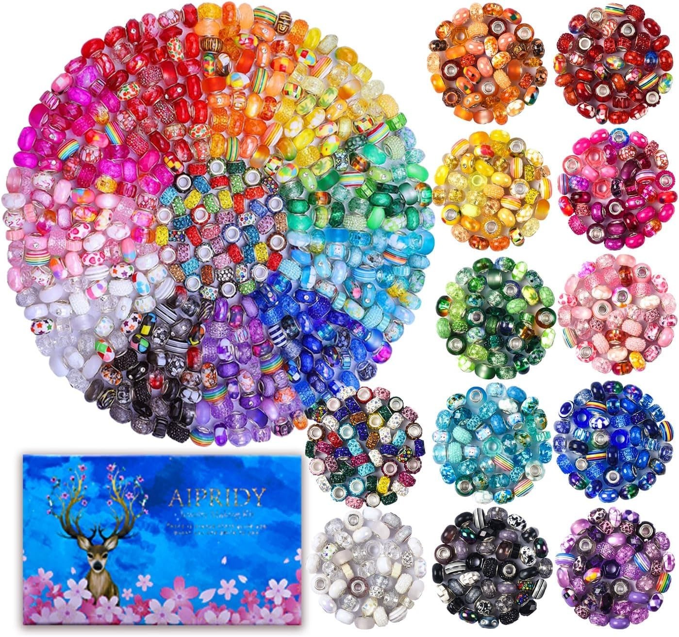 200-Piece Rainbow European Large Hole Beads Set for Vibrant Jewelry Making