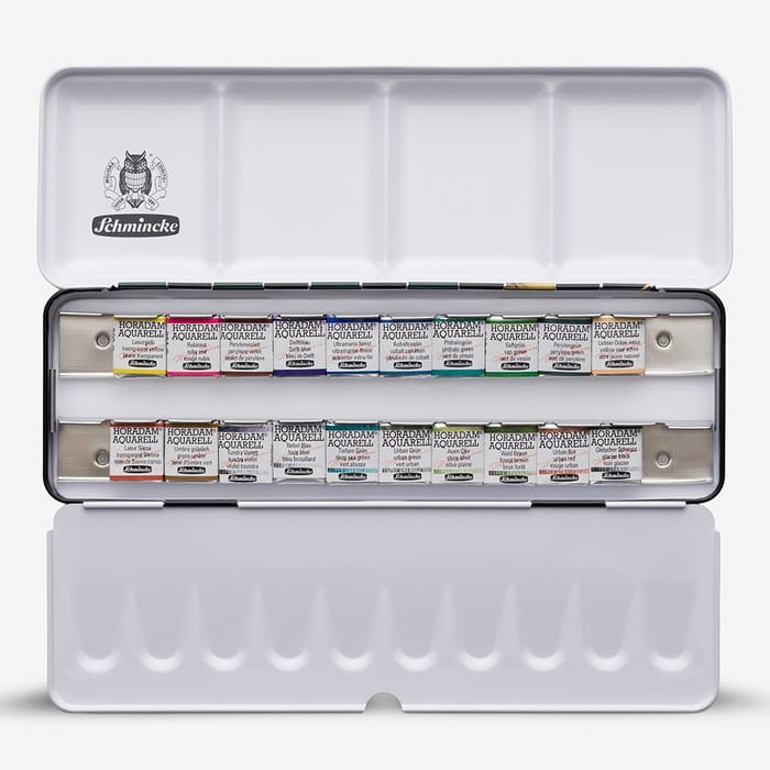 Schmincke Horadam Watercolor Paint Metal Tin Ginko 20 Half Pans