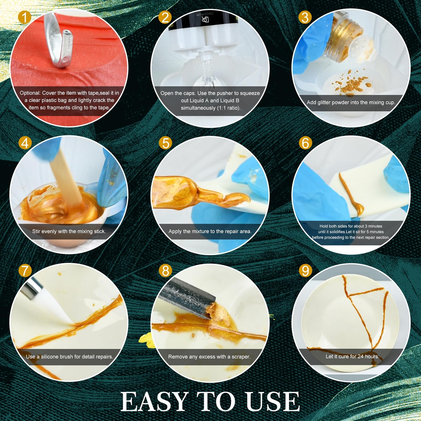 Kintsugi Repair Kit, Upgraded Food Safe Gold & Silver Transparent