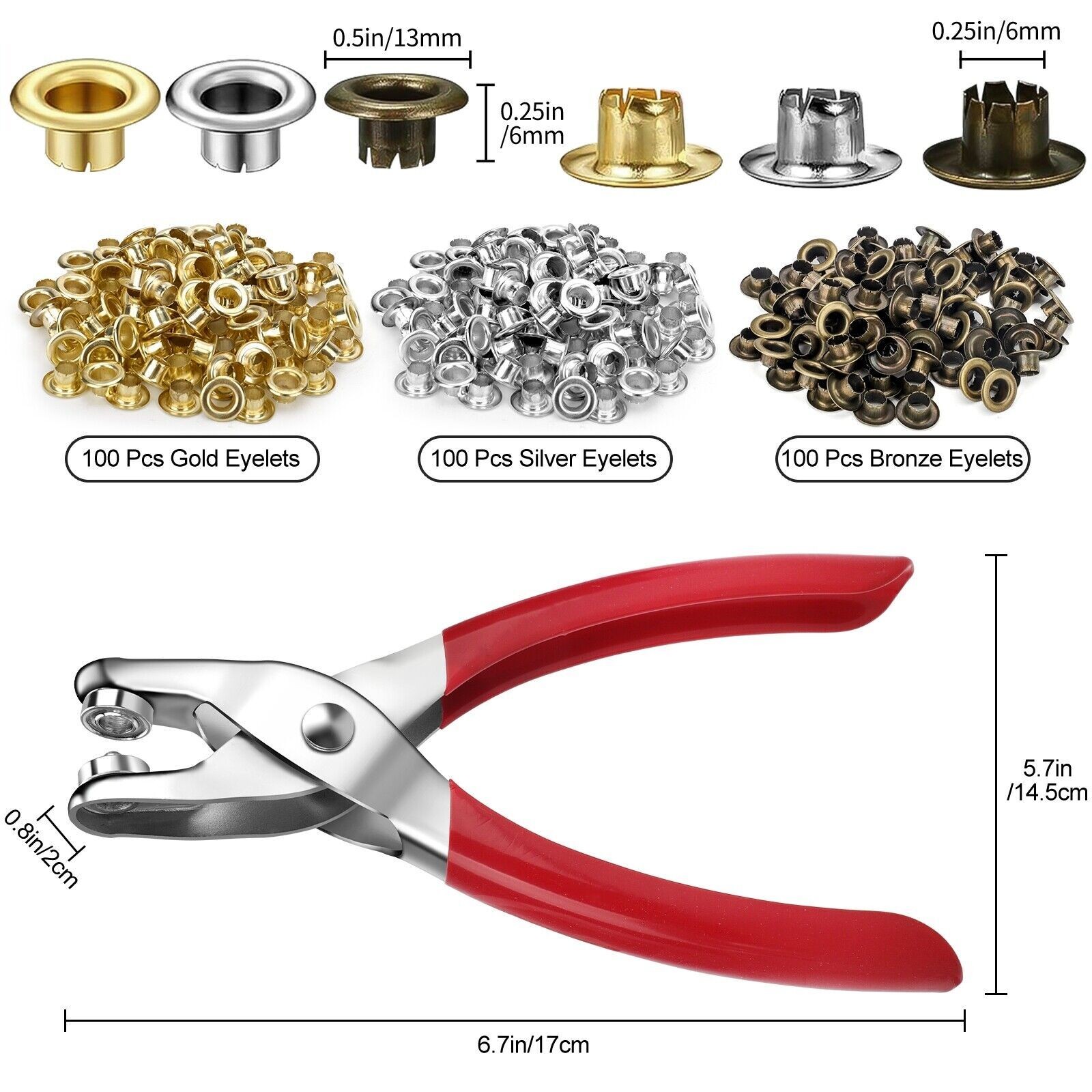 300Pcs Grommet Pliers Tool Kit Punch Hole Eyelet Snap Button Leather Craft 6MM