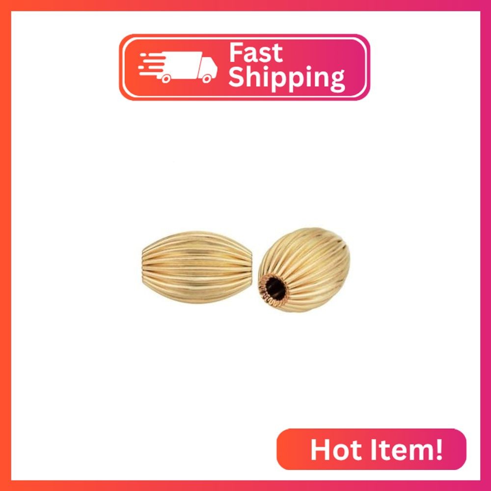 200pcs Sparkle 18K Yellow Gold Plated Corrugated Oval Melon Beads 7x4mm