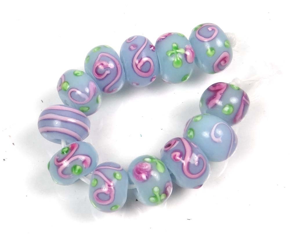 12 Lampwork Handmade “Violet” Rose Rondelle Beads 12x9mm