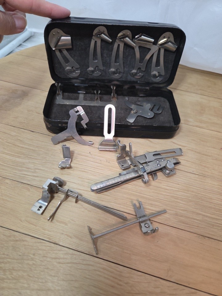Vintage Greist Sewing Machine Metal Box w/ Attachments