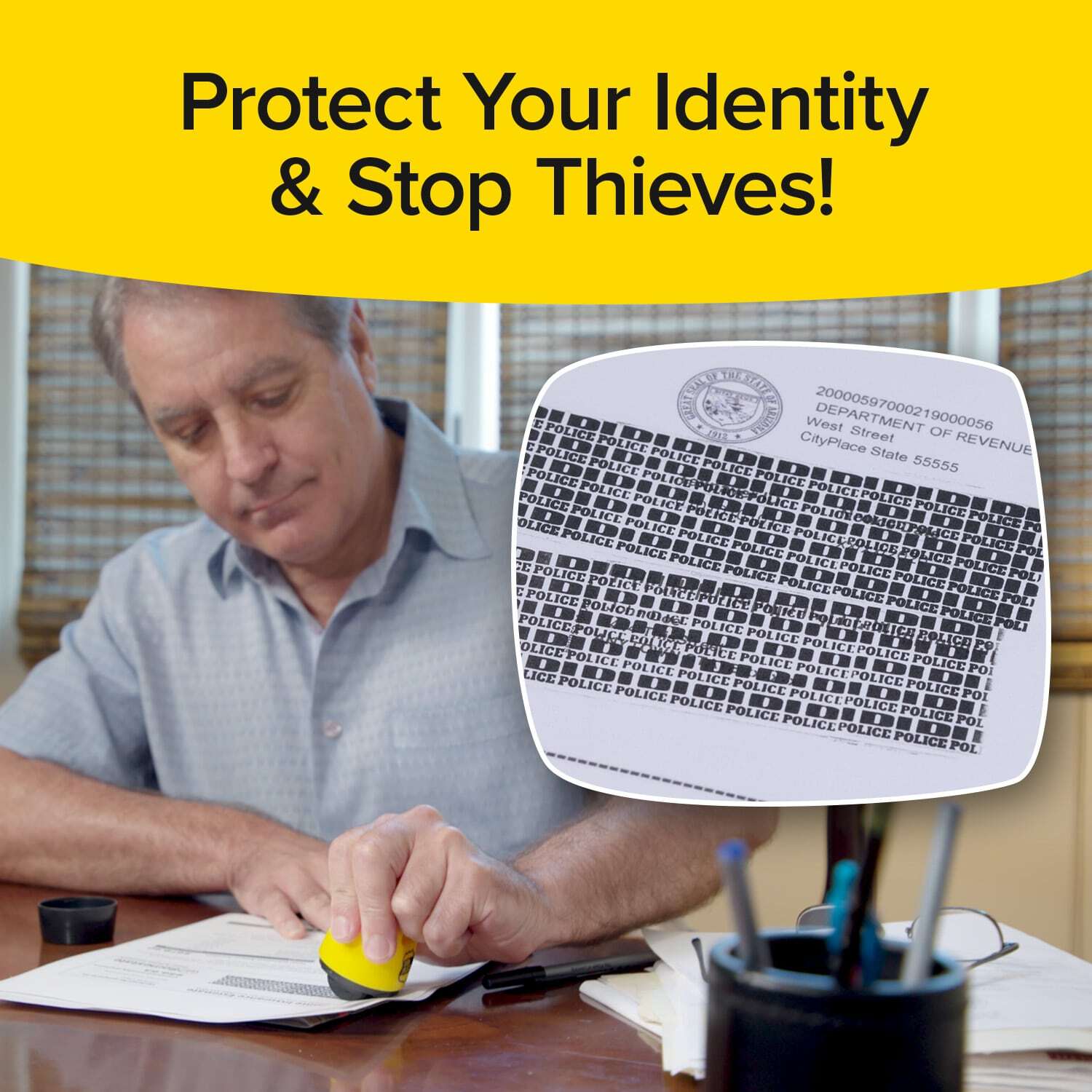 ID Police Identity Protection Roller Stamp by BulbHead – Helps Stop ID Theft