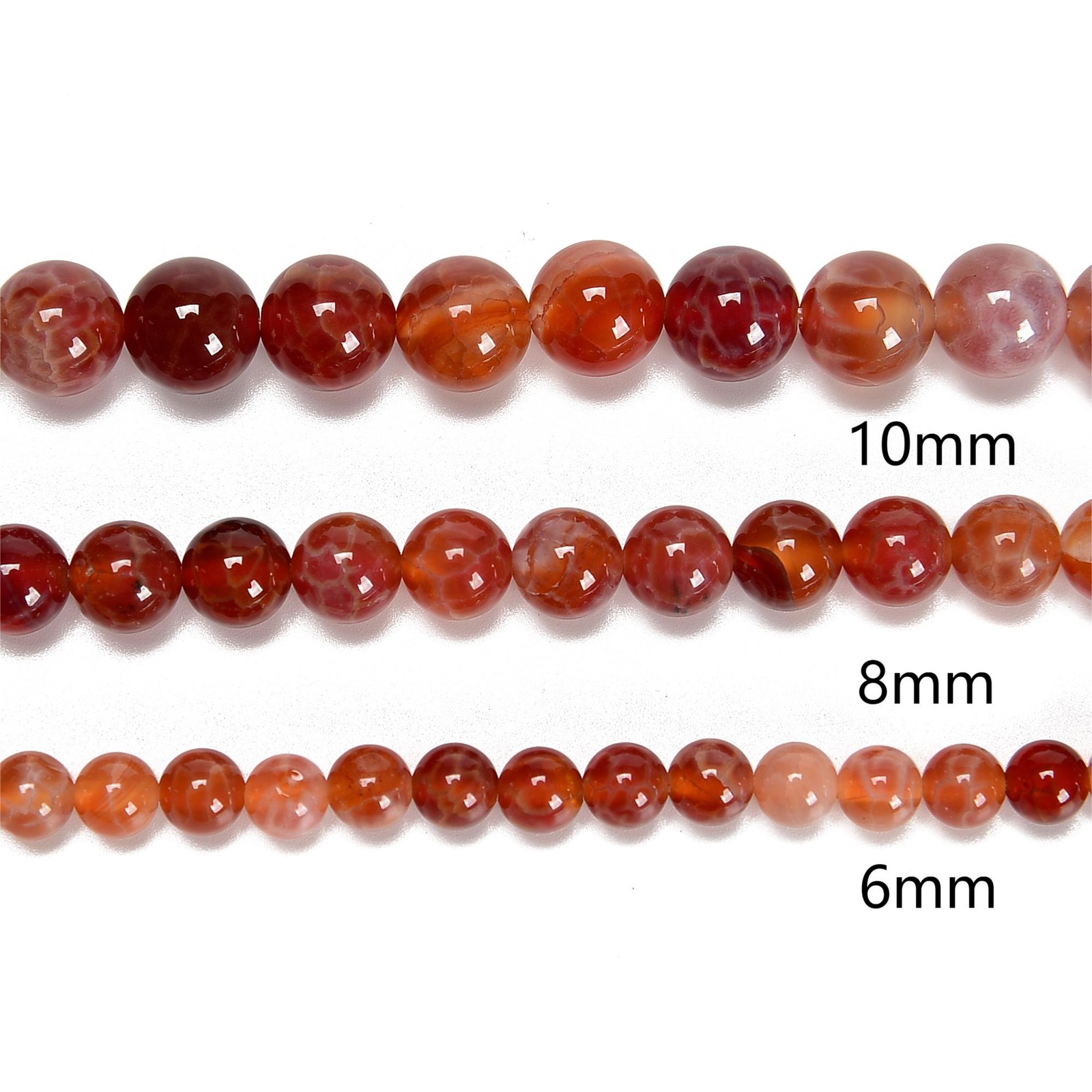 Burnt Orange Fire Agate Smooth Round Beads 6mm 8mm 10mm 12mm 15.5″ Strand