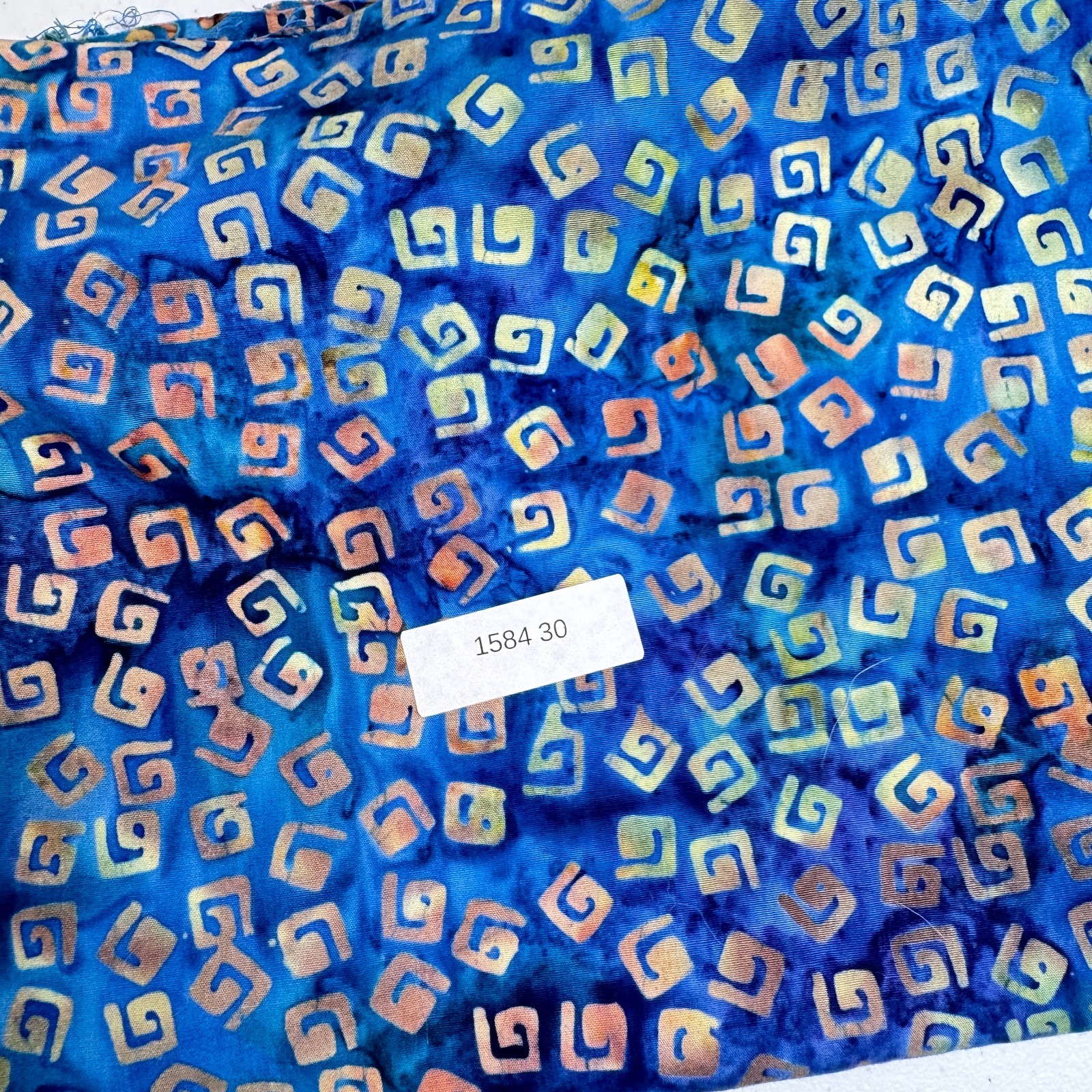 Batik quilting cotton fabric blue tie dye abstract swirls squares 35×44 1 yard