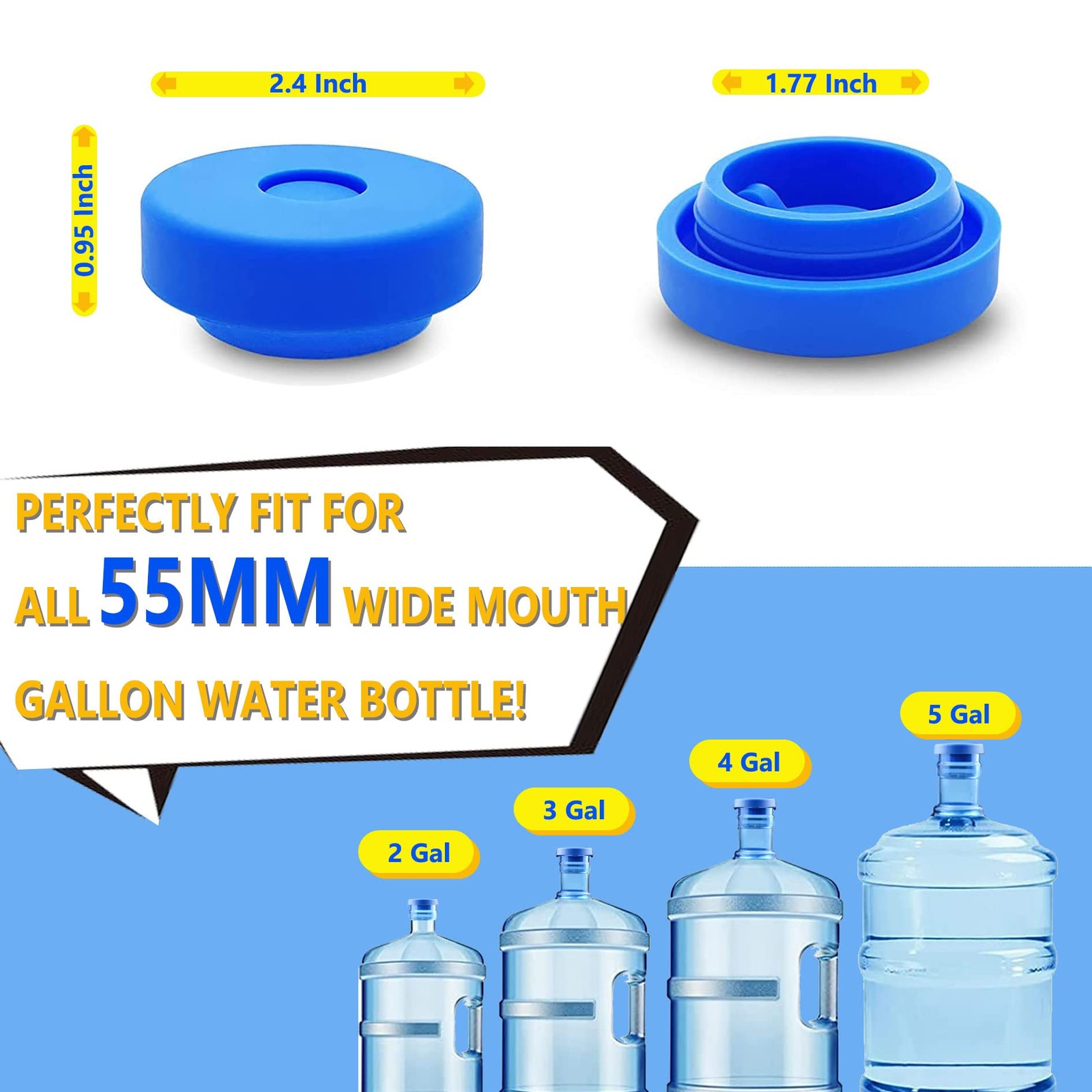 3 and 5 Gallon Water Jug Cap Reusable，Food Grade Silicone Replacement Gallon…