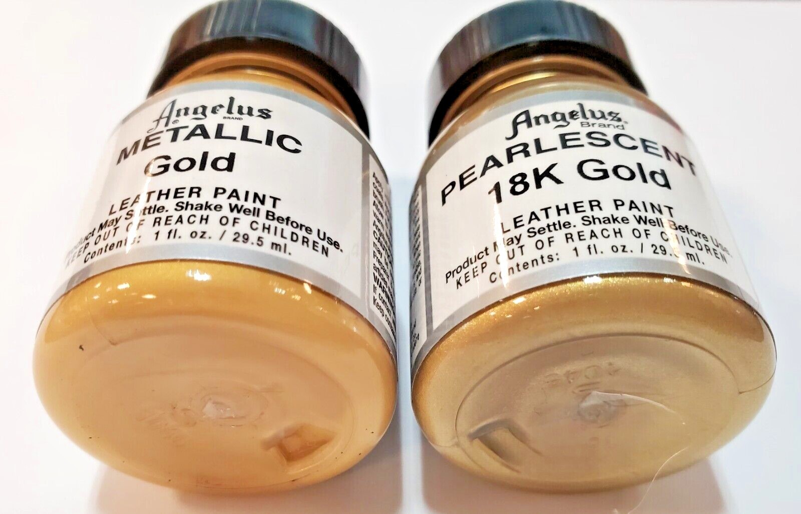 Angelus Acrylic Leather Paint Waterproof 1 oz- Pick Metallic Gold OR 18K Gold