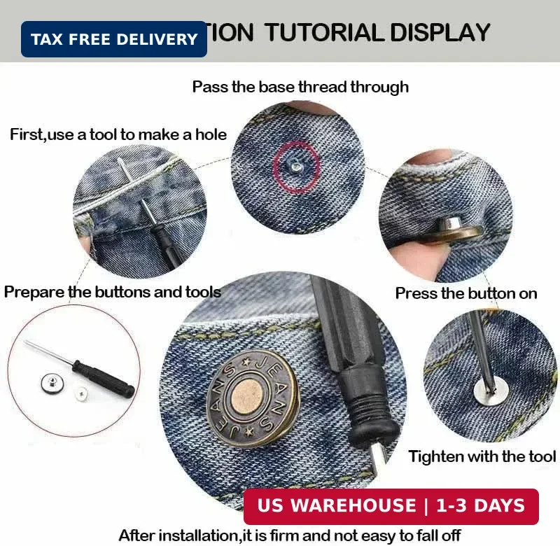 8PCS Replacement Buttons for Jeans,17mm Adjustable Metal Pants Tightener,No-Sew