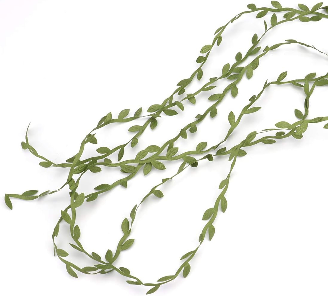 5 Roll Total 109 Yards Olive Green Leaves Leaf Trim Ribbon Artificial Vines L…