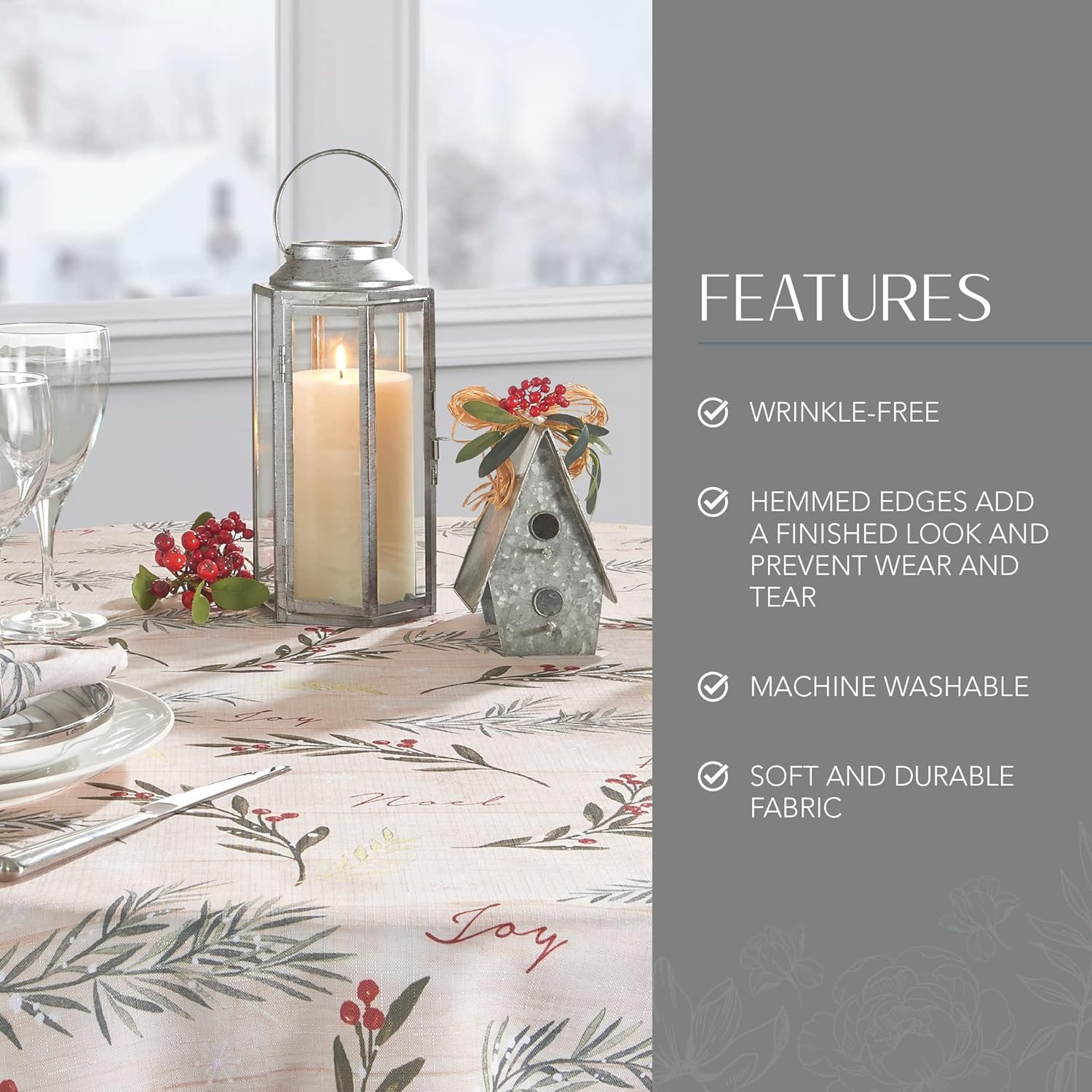 Holiday Tree Trimmings Wrinkle Resistant Fabric Christmas Tablecloth, 70″, Round