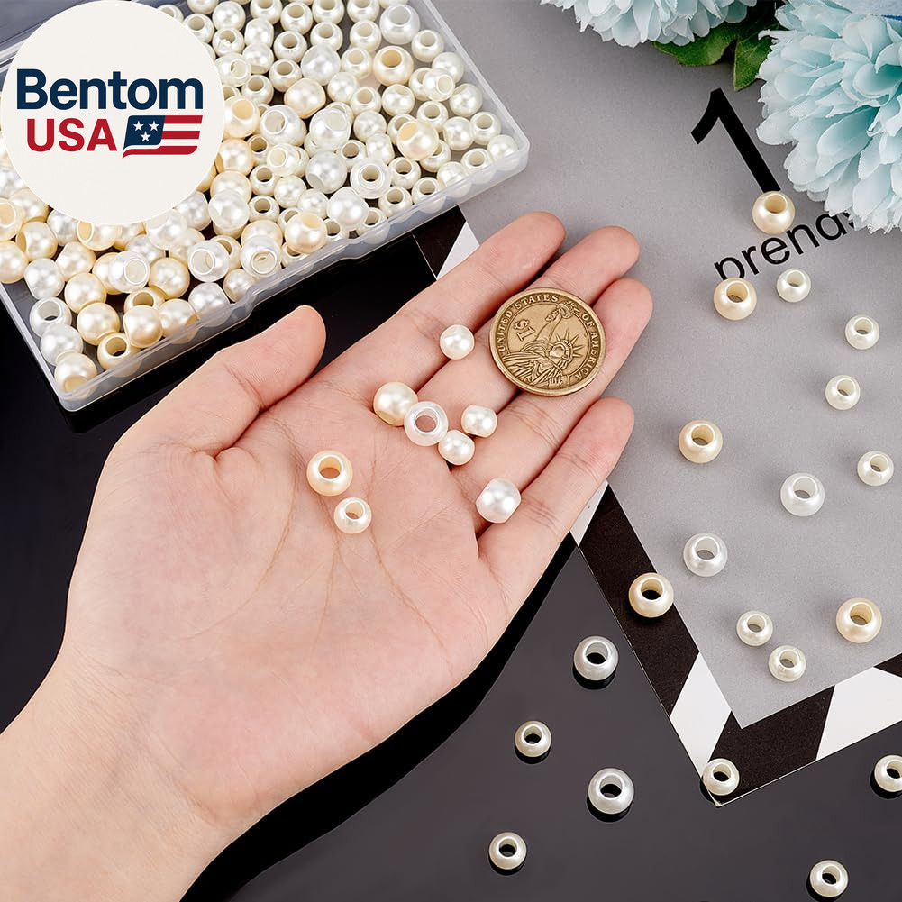 200 Pcs Acrylic European Beads, Imitation Pearl Large Hole European Beads Rondel